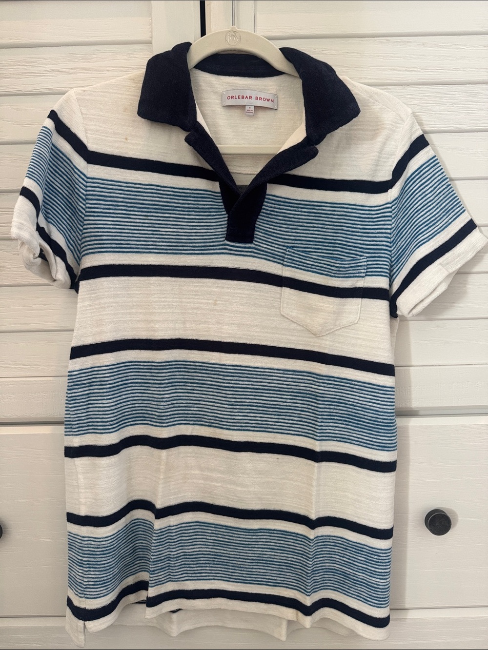 Orlebar Brown - Navy, Light Blue & White Striped Terry Polo ⚠️MAKE AN OFFER!⚠️
